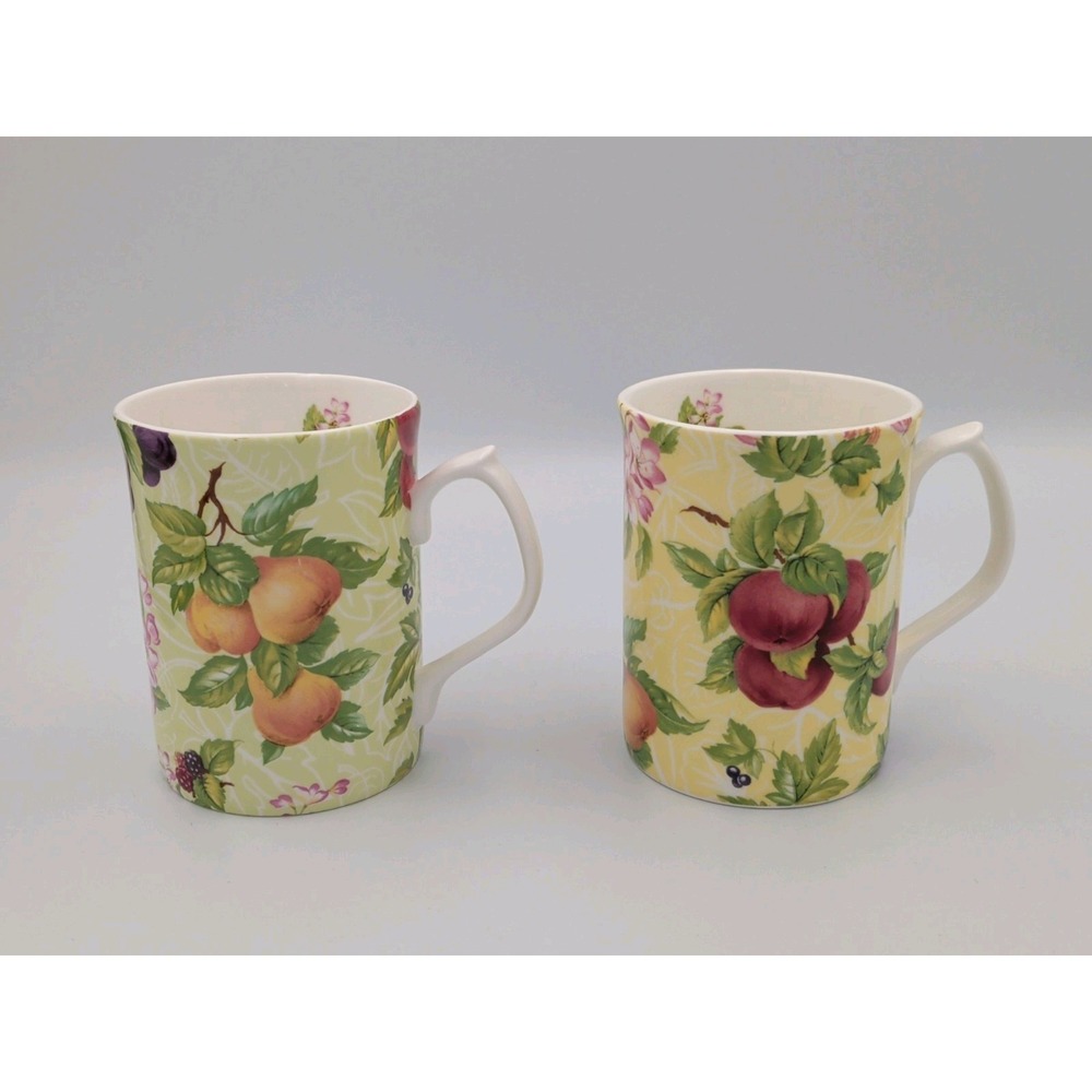 Set of 2 Royal Patrician Bone China Mugs Orchard Fruit Staffordshire England